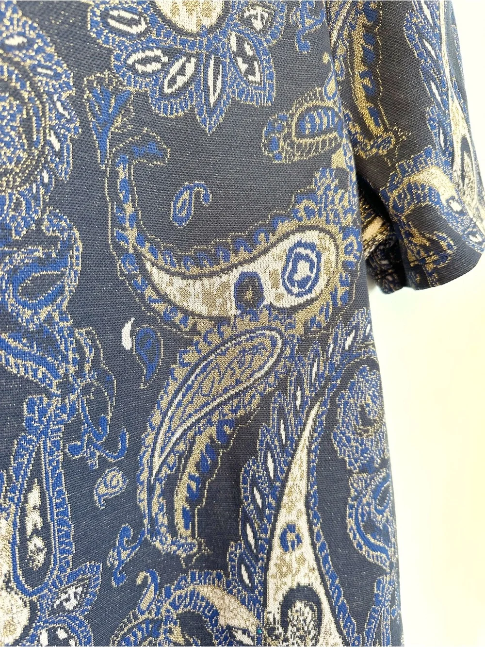 Anthropologie Celestial Blue Metallic Paisley Blouse with Puff Sleeve Detail B2